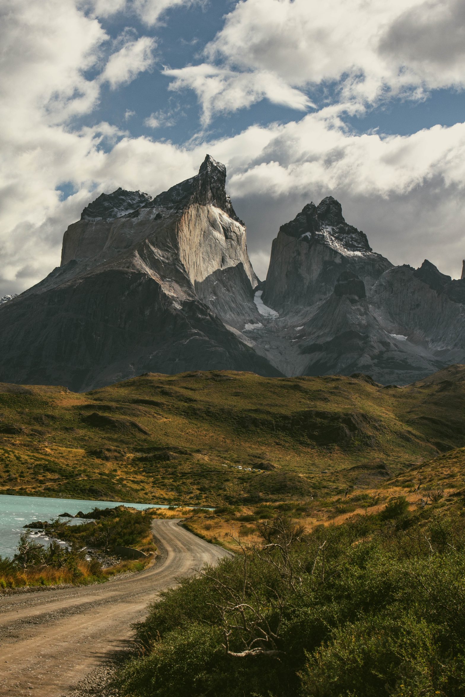 Road to the viewpoint Los Cuernos , Torres del Paine national park in chilean Patagonia