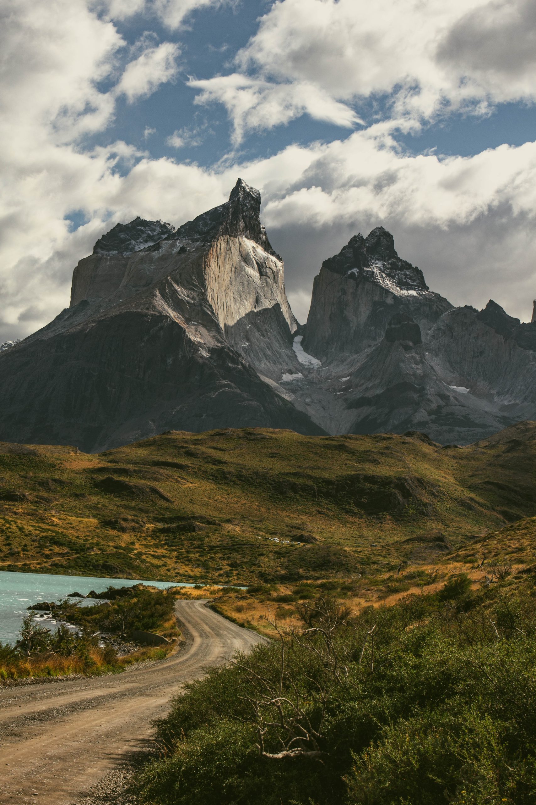 Road to the viewpoint Los Cuernos , Torres del Paine national park in chilean Patagonia